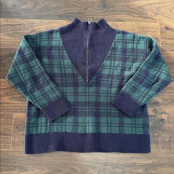 Talbots half zip plaid merino wool sweater - Picture 2 of 9